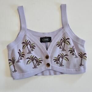 Cider Cropped Top‎ Knit Button Front Palm Tree Women's Size Medium Vacation